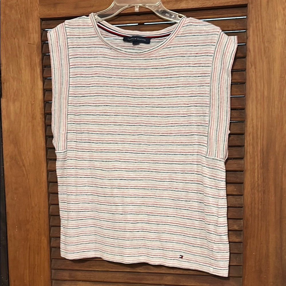 Tommy Hilfiger Striped Boxy Retro Style Muscle Tee Cotton Blend Size M